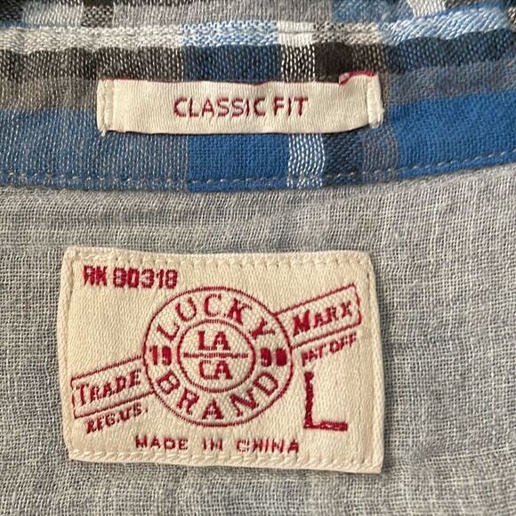 Lucky Brand plaid double cloth two pocket western style shirt size Large - Picture 10 of 12